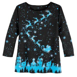 New XXL Santa Sleigh Ride Sparkling Christmas Holiday Spirit 3/4 Sleeves Top